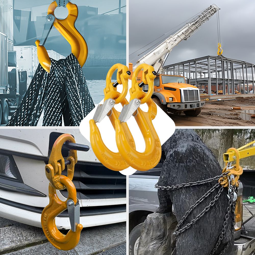 2SET 3.15T Sling Hook Heavy Duty Hammerlock/Slip Hook Kit With Swivel Winch & Safety Latch- Yellow