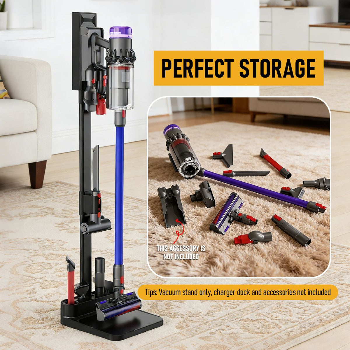 Freestanding Holder for Dyson Vacuum Stand – Suitable for Dyson V6 V7 V8 V10 V11 V12 V15 Vacuum Cleaners
