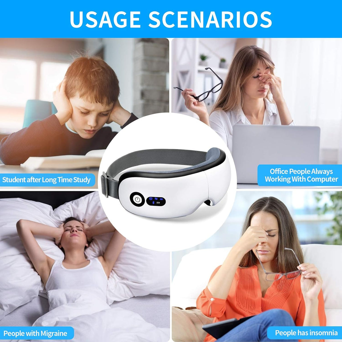 Eye Massager with Heat, Vibration and Warm Compress, Smart Sleeping Eyes Mask with Bluetooth Can Connect with Phone for Music