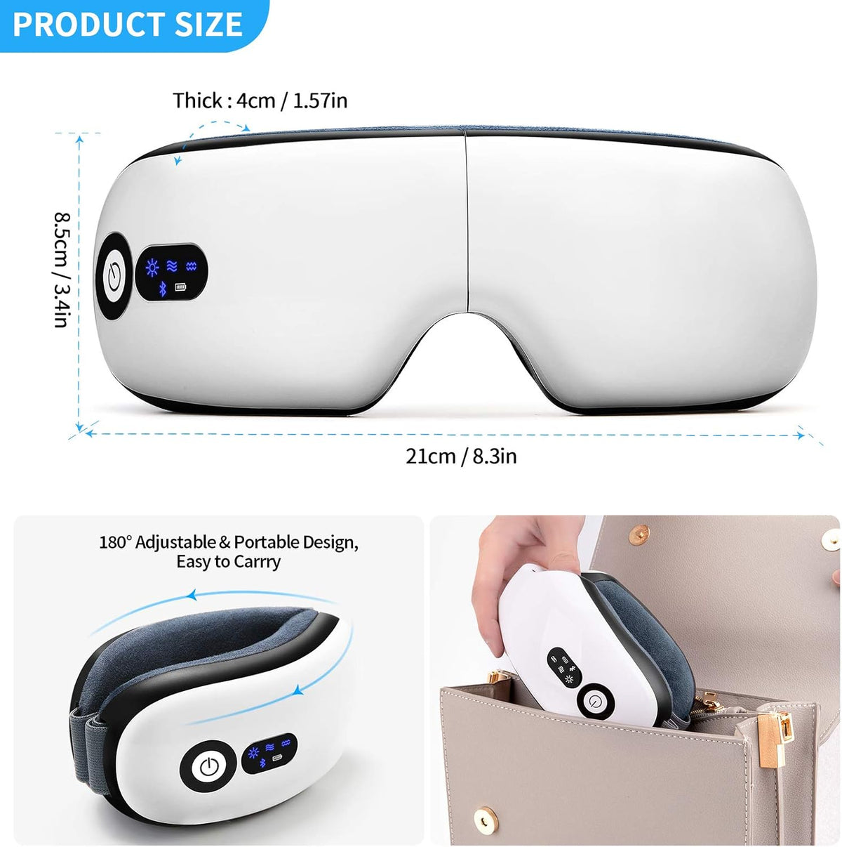Eye Massager with Heat, Vibration and Warm Compress, Smart Sleeping Eyes Mask with Bluetooth Can Connect with Phone for Music