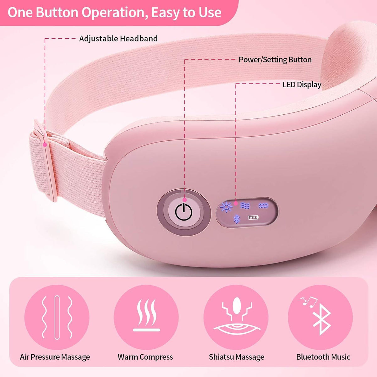 Eye Massager with Heat, Vibration and Warm Compress, Smart Sleeping Eyes Mask with Bluetooth Can Connect with Phone for Music,Gift for Mother's Day