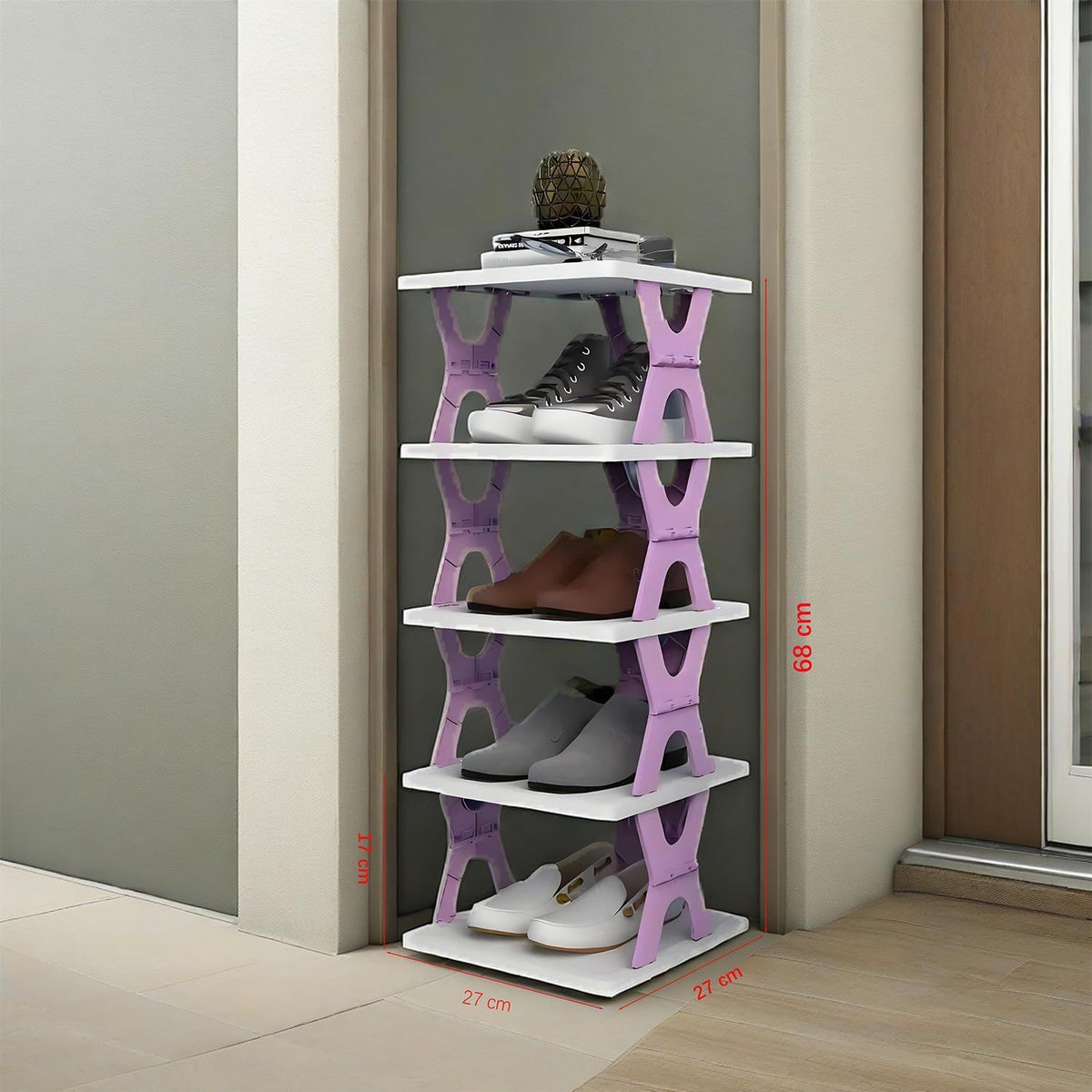 5-tier Vertical Shoe Rack Foldable, Corner Shelf for Narrow Space,Purple