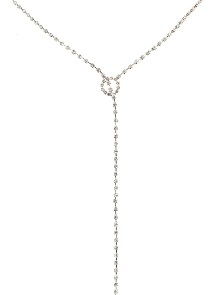 Sparkly Silver Diamante Drop Costume Necklace