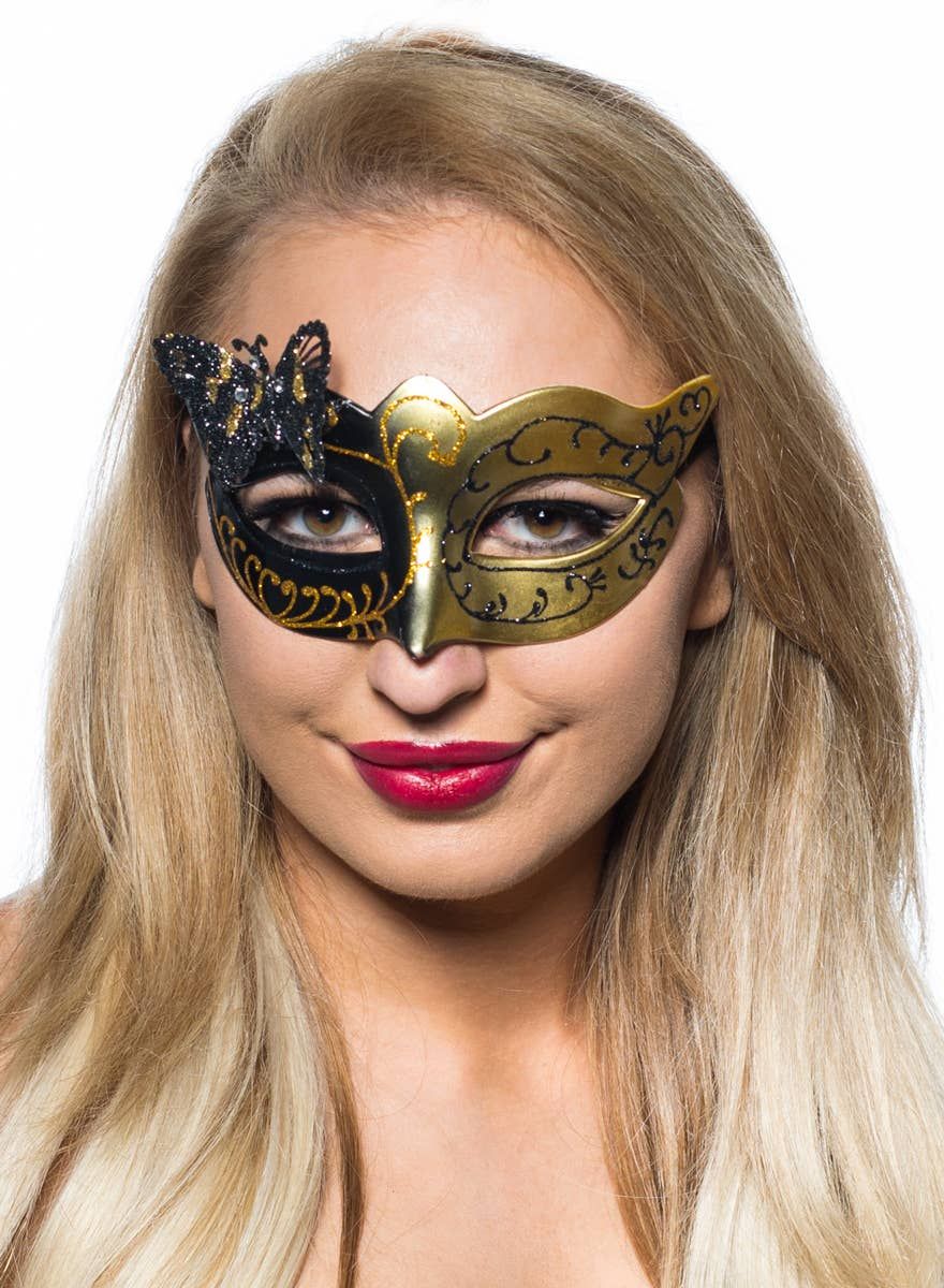 Butterfly Venetian Masquerade Mask in Black and Gold
