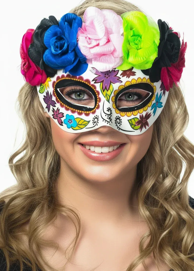 Day of the Dead Rainbow Flower Sugar Skull Masquerade Mask