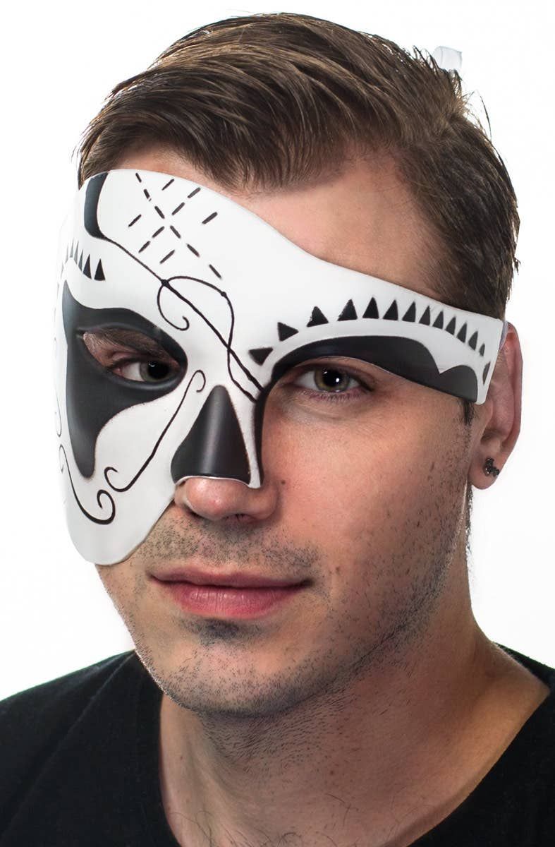 Over Eye Black and White Mens Masquerade Mask