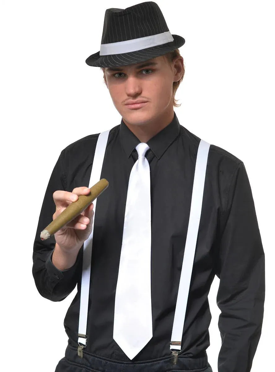 1920s White Satin Gangster Costume Tie