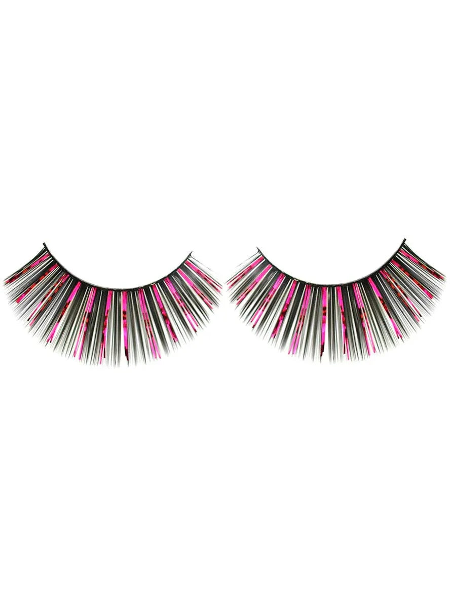 Long Black and Pink Tinsel False Eyelashes