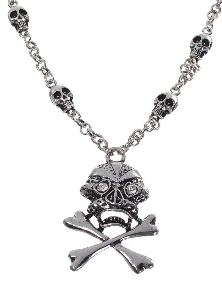 Silver Skull and Cross Bones Womens Necklace