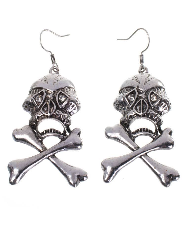 Silver Skull and Cross Bones Womens Earrings