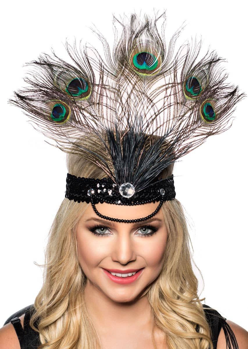 Tall Peacock Feather Showgirl Headpiece