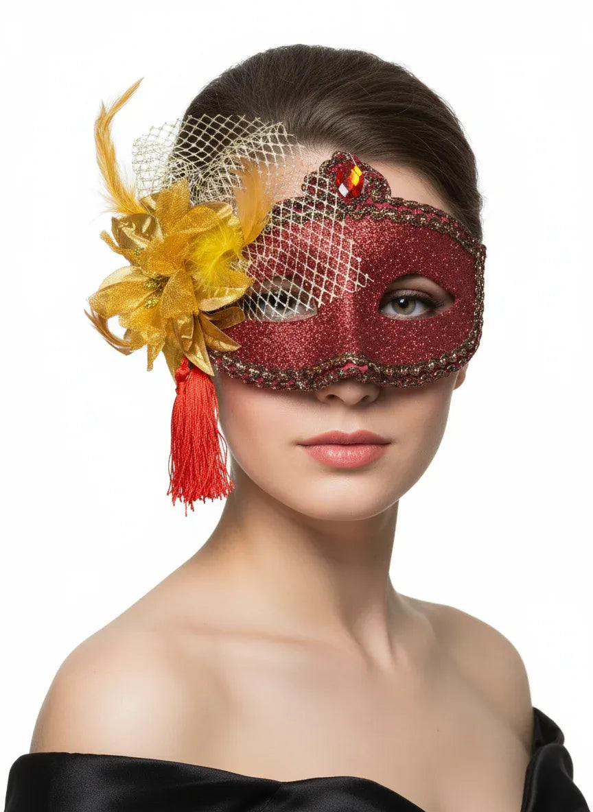 Celebration Red Glitter Masquerade Mask