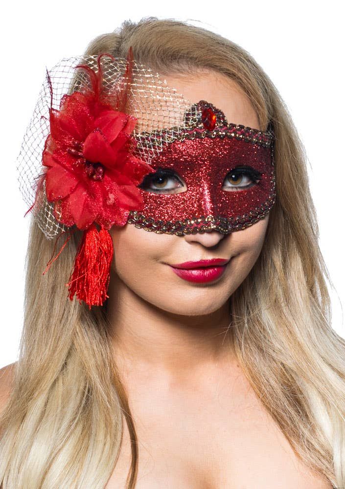 Celebration Red Glitter Masquerade Mask