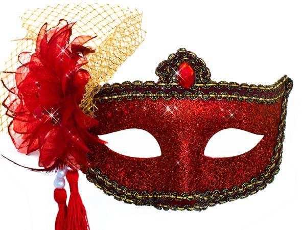 Celebration Red Glitter Masquerade Mask