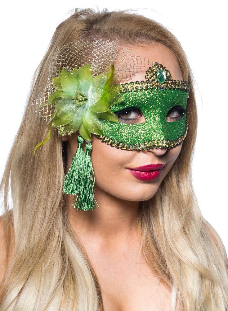 Celebration Green Glitter Masquerade Mask