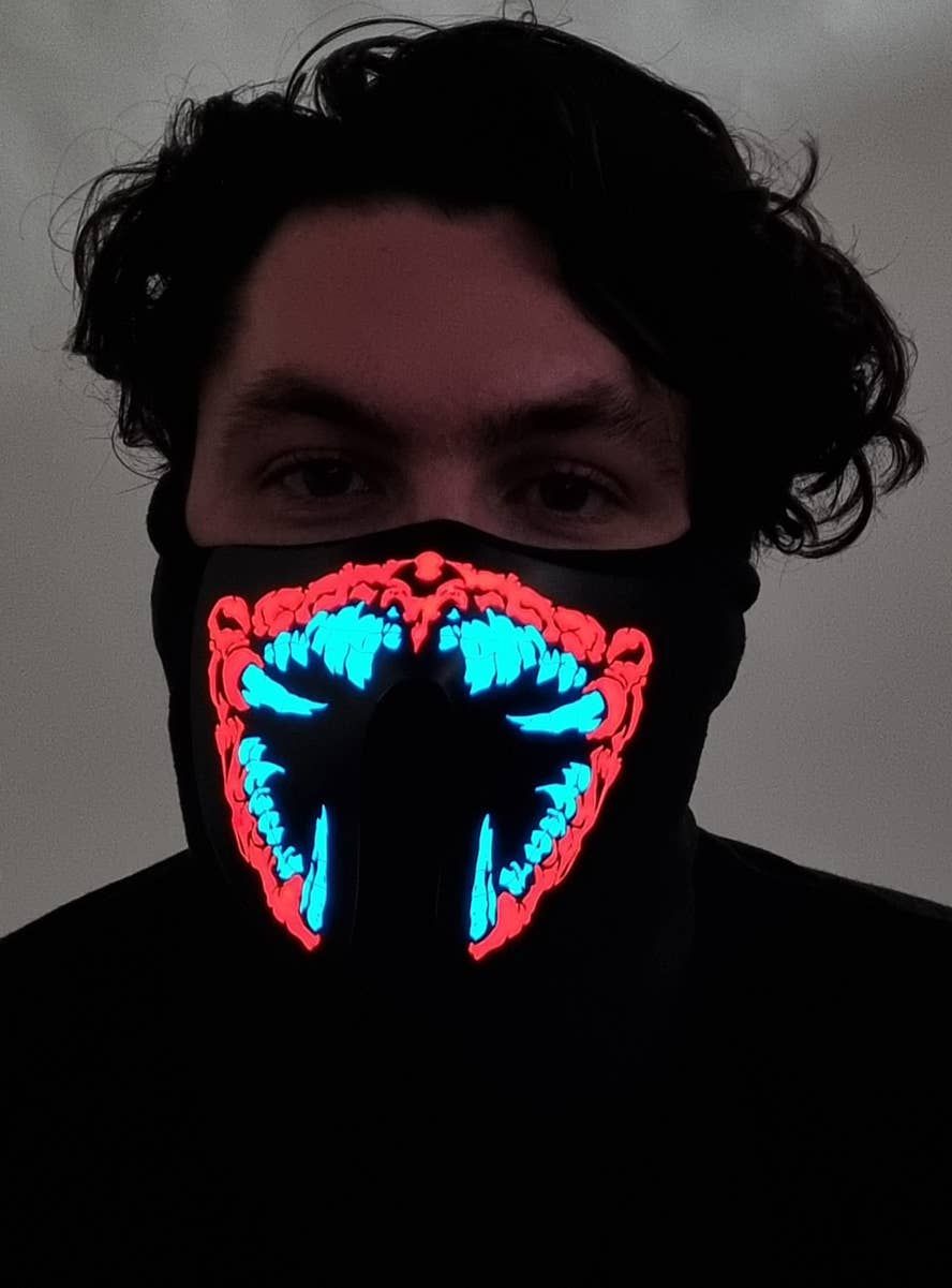Monster Red and White Teeth Sound Activated Light Up Mask