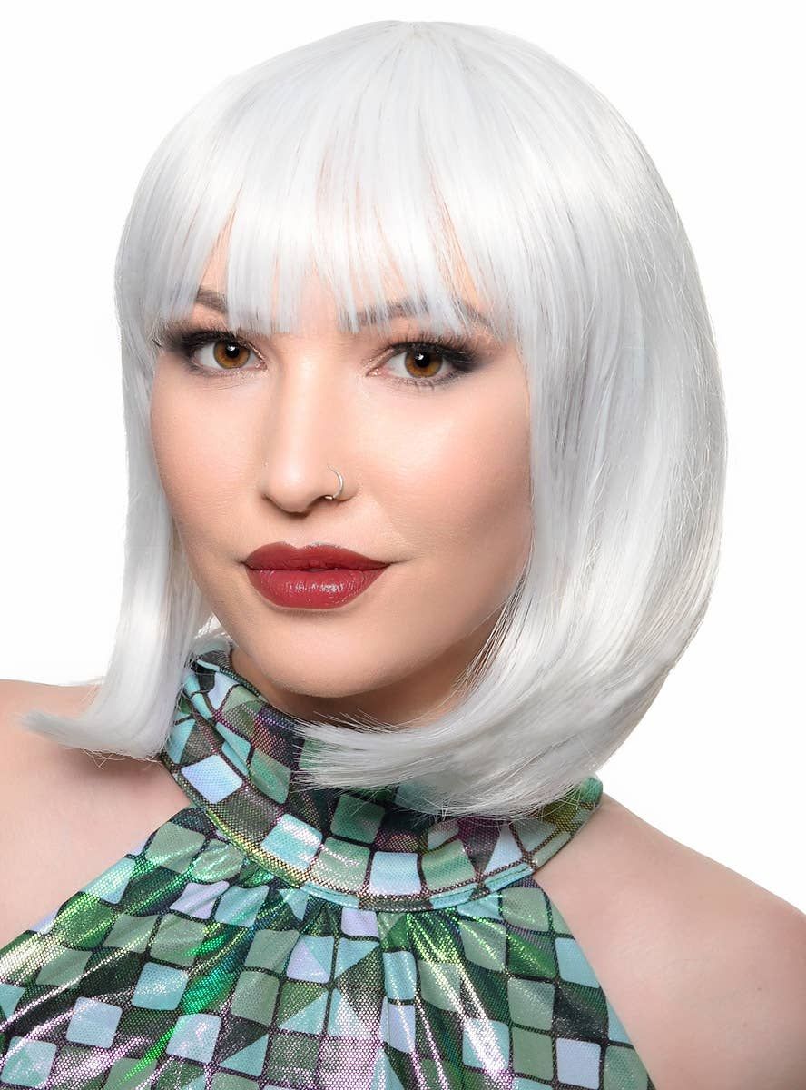Short White Bob Deluxe Womens Costume Wig with Fringe