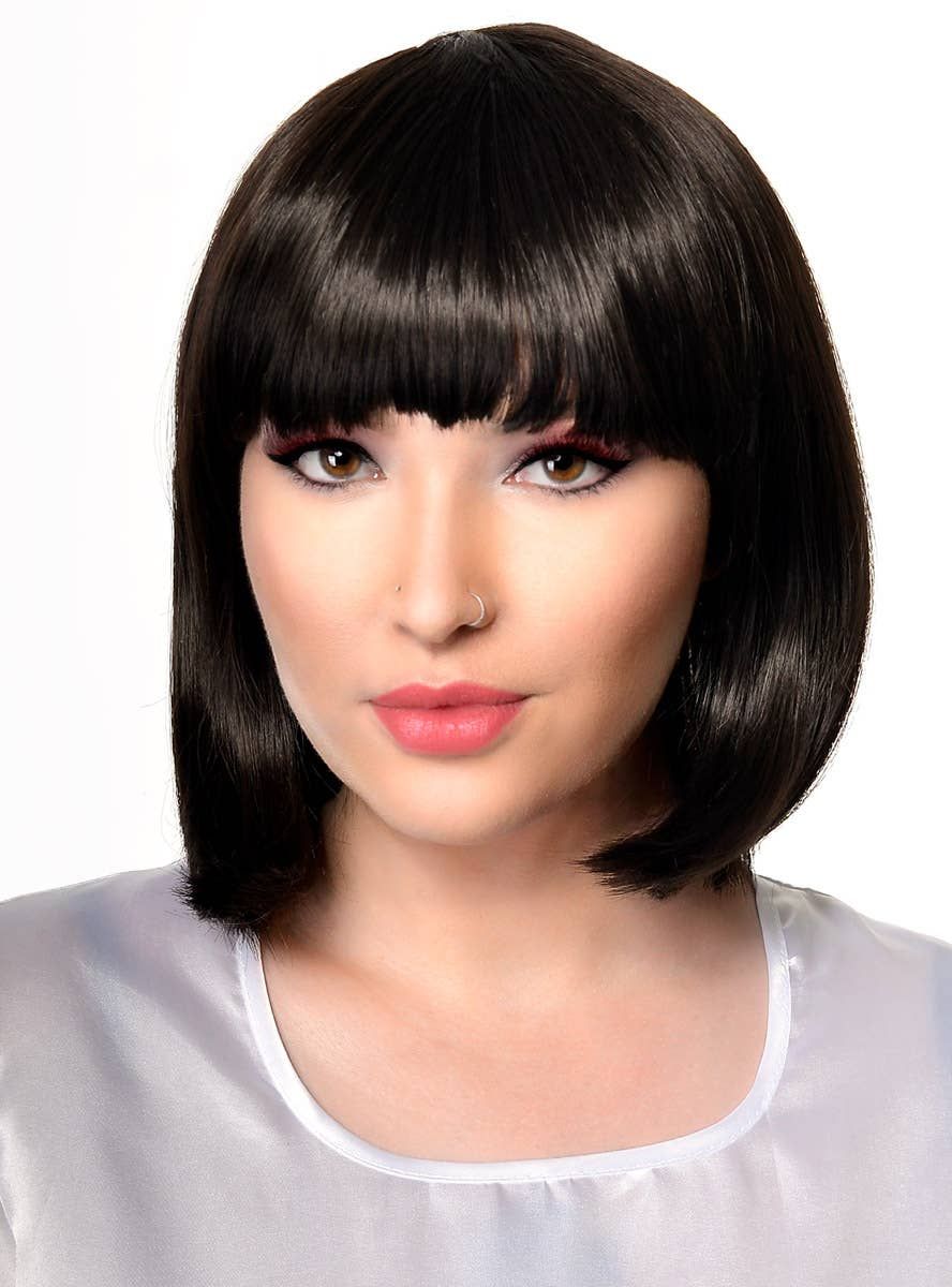 Natural Black Womens Short Bob Costume Wig with Fringe
