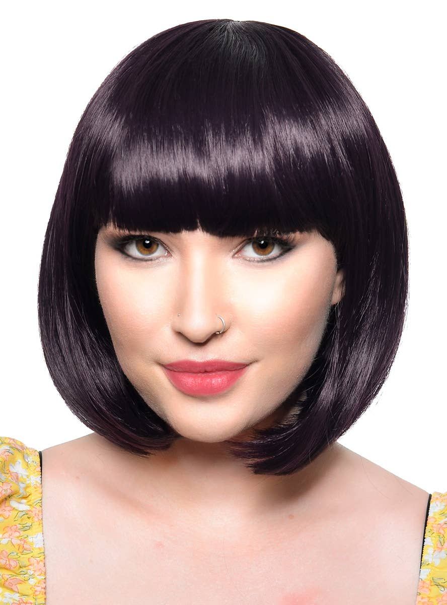 Short Violet Black Heat Resistant Bob Fashion Wig with Fringe