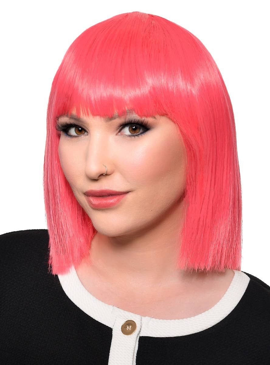Short Strawberry Pink Heat Resistant Bob Fashion Wig with Fringe