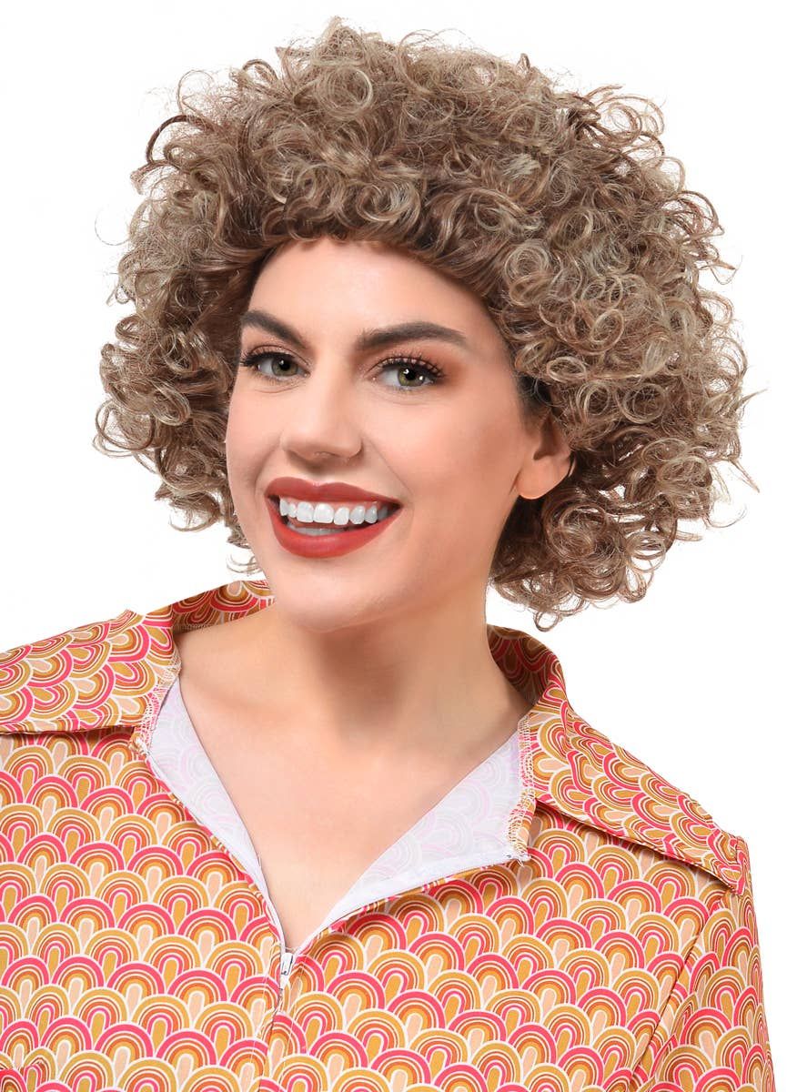 Frosted Blonde and Brown 1970s Adults Afro Costume Wig