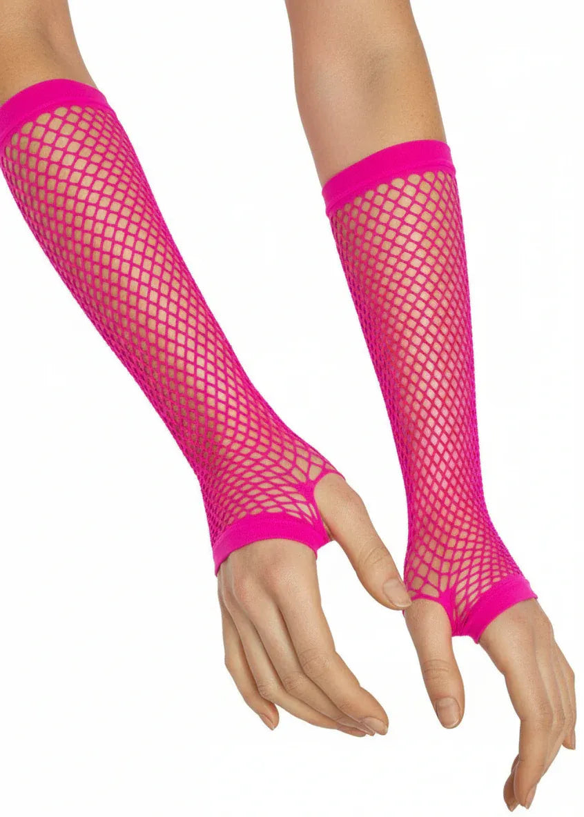 Hot Pink Adults Long Fishnet Costume Gloves