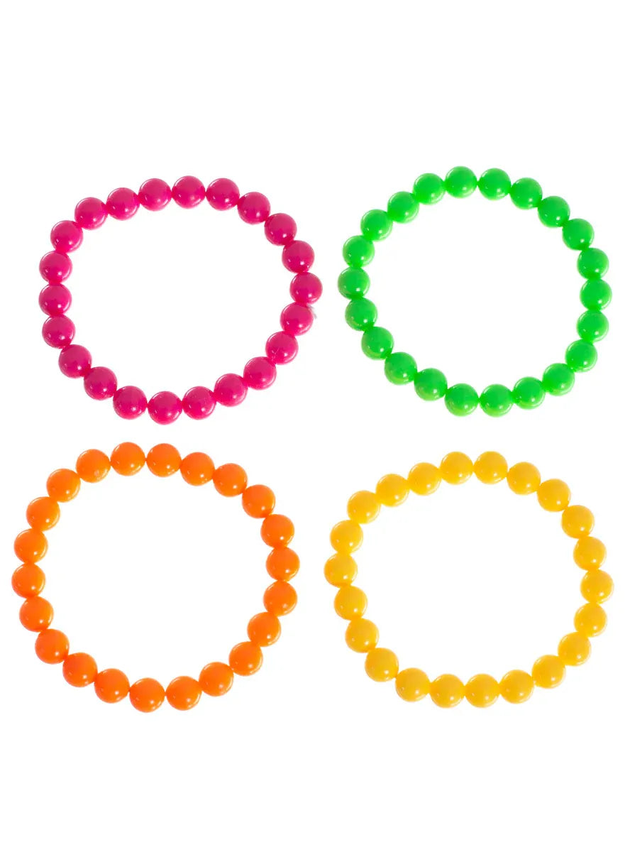 Neon Beaded 4 Pack 1980s Bracelets