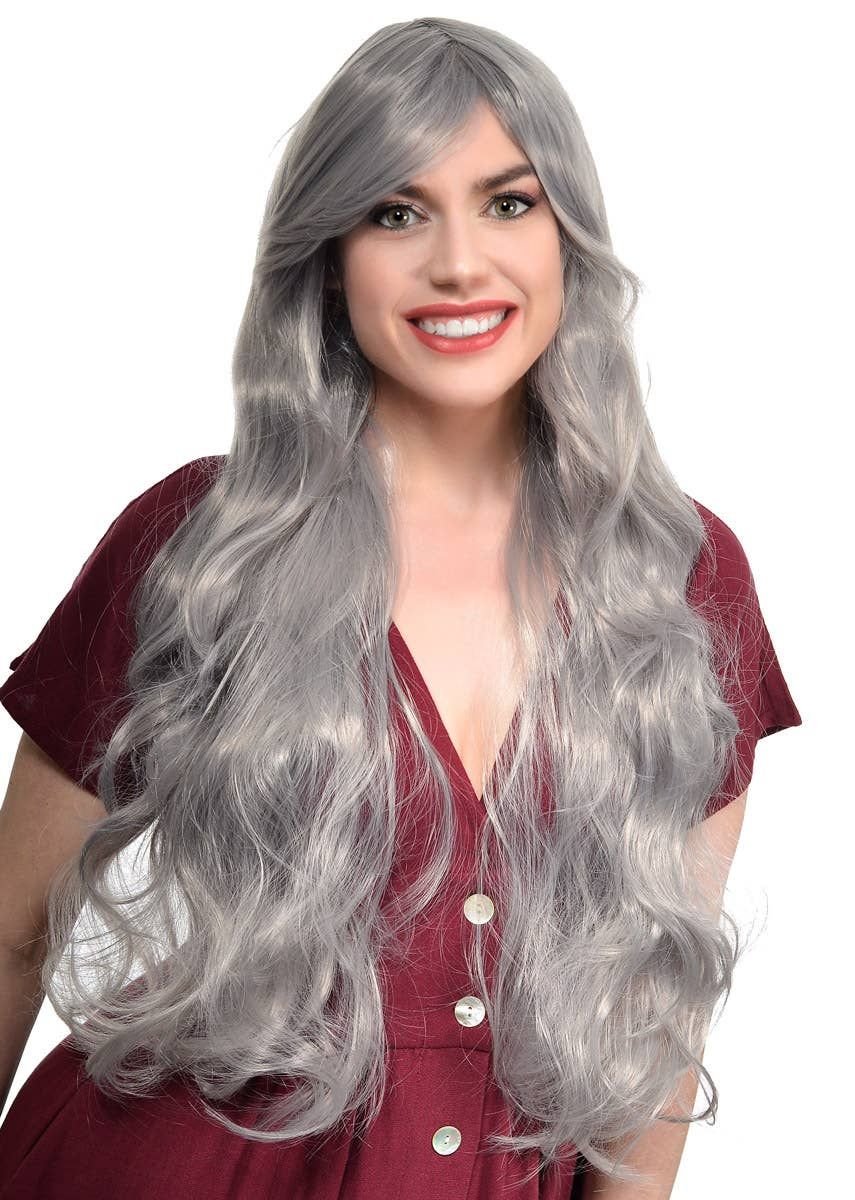 Tatiana Womens Extra Long Wavy Silver Costume Wig