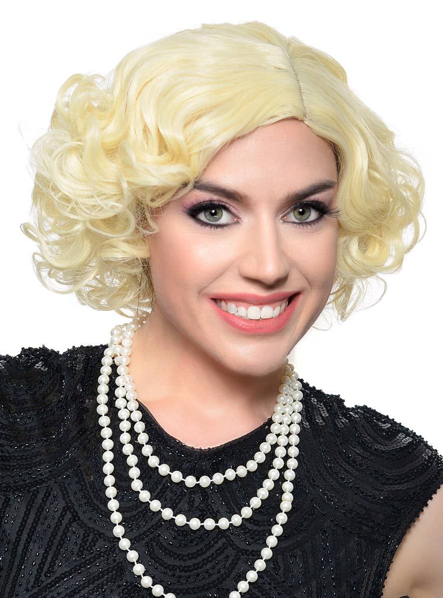 Deluxe 1920s Blonde Flapper Costume Wig with Skin Part