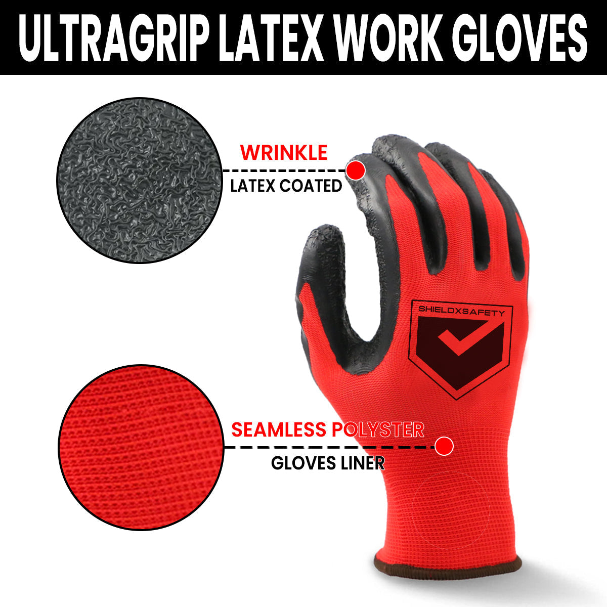 12Pcs Work Gloves Latex Coated General Purpose Hand Protection Garden - Small