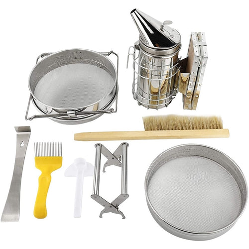 7 Pcs Beekeeping Tool Kit Including Honey Strainer, Frame Grip, - Hook tool,