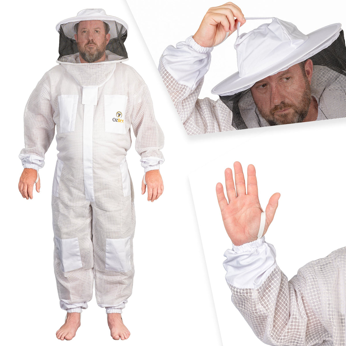 Beekeeping Bee Full Suit 3 Layer Mesh Ultra Cool Ventilated Round Head Beekeeping Protective Gear SIZE M