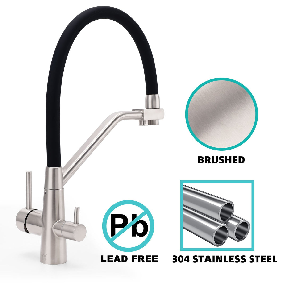 Brushed Nickel 3 Way Pull Down Kitchen Mixer Pure Drinking Water Sink Tap Spout