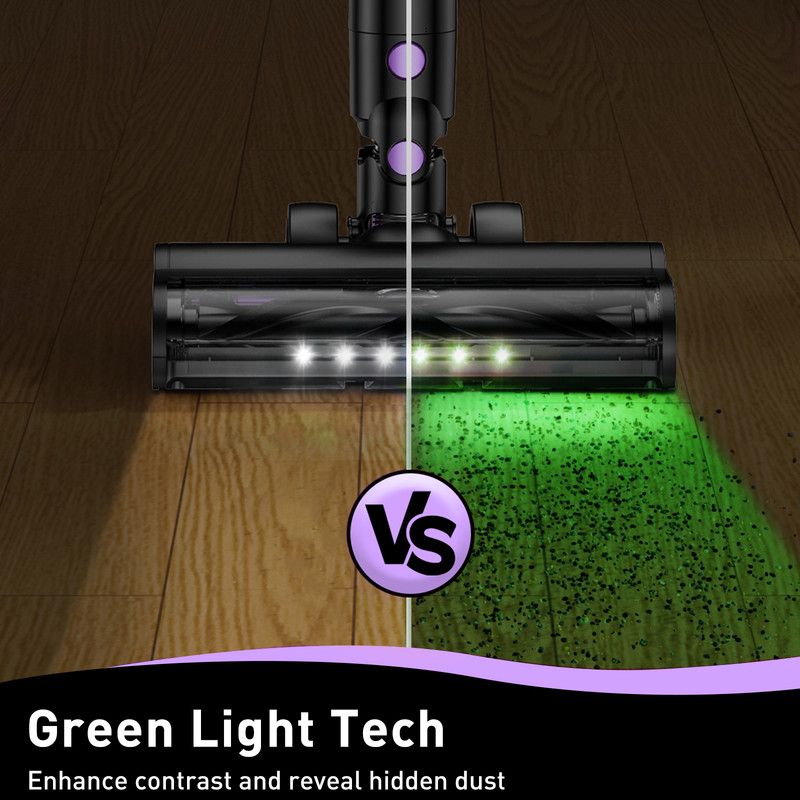 Cordless Vacuum Cleaner, 10 in 1 Stick Vacuum with Powerful Suction, Hose, Green LED Light, Anti-Tangle Brush, 55Kpa Lightweight Rechargeable Vacuum Cleaner for Home, Hardwood Floors, Carpets, Pet Hair.