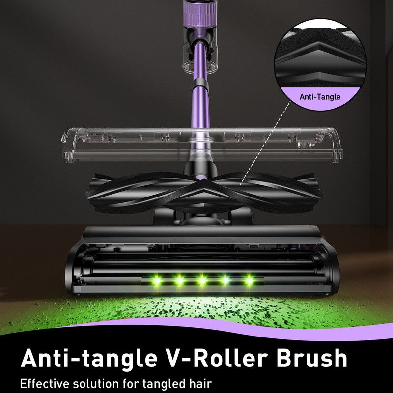 Cordless Vacuum Cleaner, 10 in 1 Stick Vacuum with Powerful Suction, Hose, Green LED Light, Anti-Tangle Brush, 55Kpa Lightweight Rechargeable Vacuum Cleaner for Home, Hardwood Floors, Carpets, Pet Hair.