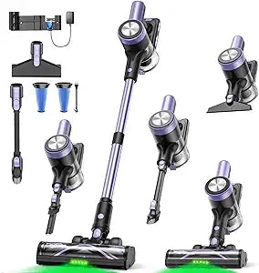 Cordless Vacuum Cleaner, 55Kpa/55mins Self-Standing Powerful Stick Lightweight Vacuum Cleaner for Home Pet Hair/Hard Floor/Carpet。