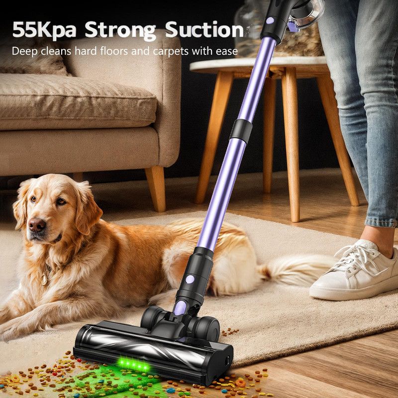 Cordless Vacuum Cleaner, 55Kpa/55mins Self-Standing Powerful Stick Lightweight Vacuum Cleaner for Home Pet Hair/Hard Floor/Carpet。