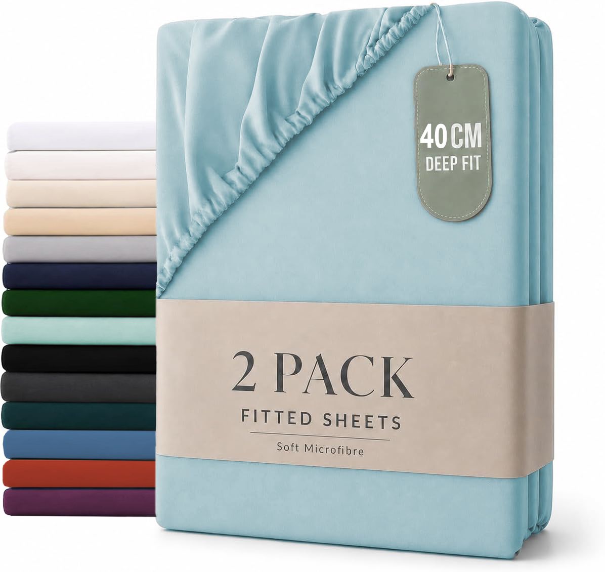 Hotel Quality Fitted sheets - 2 Piece Fitted sheets  -Breathable Bedding - Wrinkle, Fade, Stain Resistant- 26inch/40cm Deep Pocket Fitted Bed Sheet-Wrinkle and Fade Resistant,(Ice blue,Double)