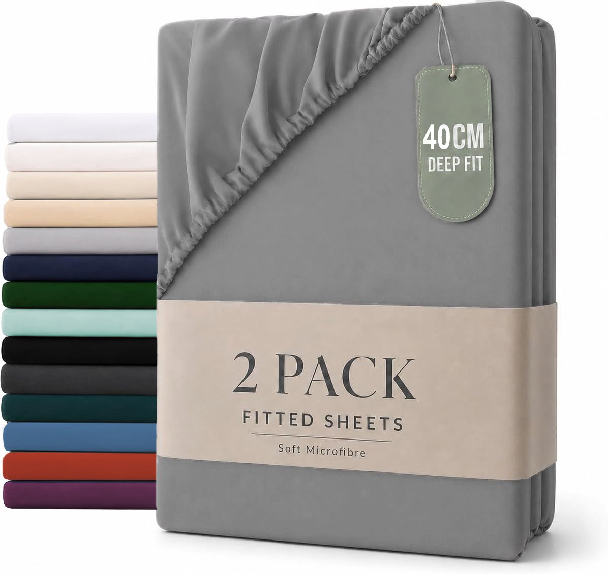 Hotel Quality Fitted sheets - 2 Piece Fitted sheets  -Breathable Bedding - Wrinkle, Fade, Stain Resistant- 26inch/40cm Deep Pocket Fitted Bed Sheet-Wrinkle and Fade Resistant,(Grey,Double)