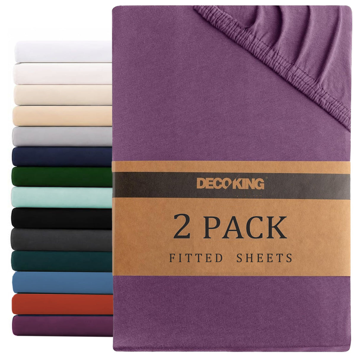Hotel Quality Fitted sheets - 2 Piece Fitted sheets  -Breathable Bedding - Wrinkle, Fade, Stain Resistant- 26inch/40cm Deep Pocket Fitted Bed Sheet-Wrinkle and Fade Resistant,(Purple,Double)