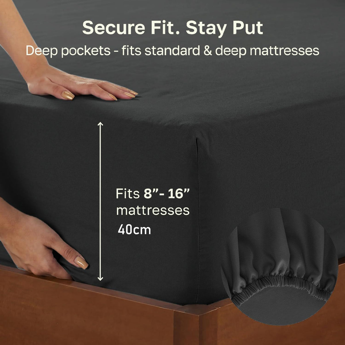 Hotel Quality Fitted sheets - 2 Piece Fitted sheets  -Breathable Bedding - Wrinkle, Fade, Stain Resistant- 26inch/40cm Deep Pocket Fitted Bed Sheet-Wrinkle and Fade Resistant,(Black,King)