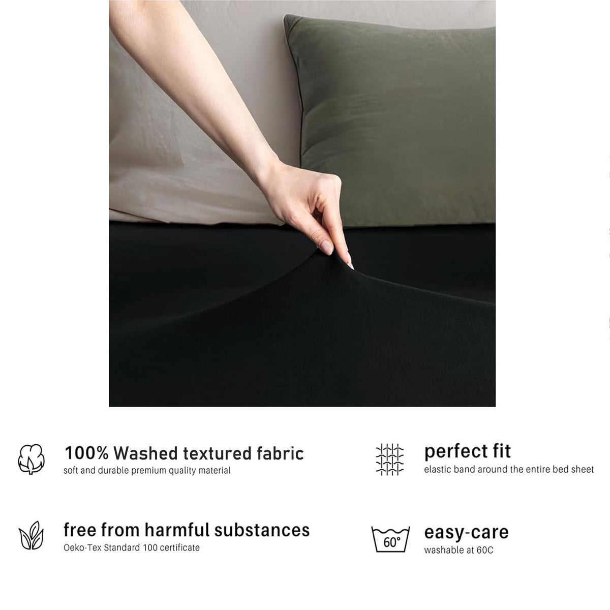 Hotel Quality Fitted sheets - 2 Piece Fitted sheets  -Breathable Bedding - Wrinkle, Fade, Stain Resistant- 26inch/40cm Deep Pocket Fitted Bed Sheet-Wrinkle and Fade Resistant,(Black,King)