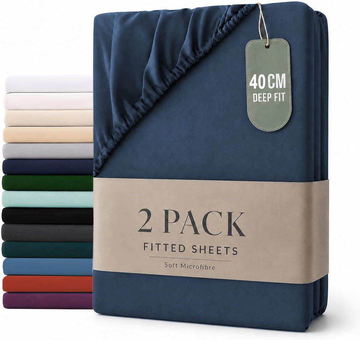 Hotel Quality Fitted sheets - 2 Piece Fitted sheets  -Breathable Bedding - Wrinkle, Fade, Stain Resistant- 26inch/40cm Deep Pocket Fitted Bed Sheet-Wrinkle and Fade Resistant,(Navy,King Single)