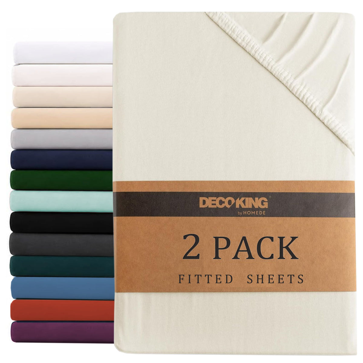 Hotel Quality Fitted sheets - 2 Piece Fitted sheets  -Breathable Bedding - Wrinkle, Fade, Stain Resistant- 26inch/40cm Deep Pocket Fitted Bed Sheet-Wrinkle and Fade Resistant,(Cream White,King Single)