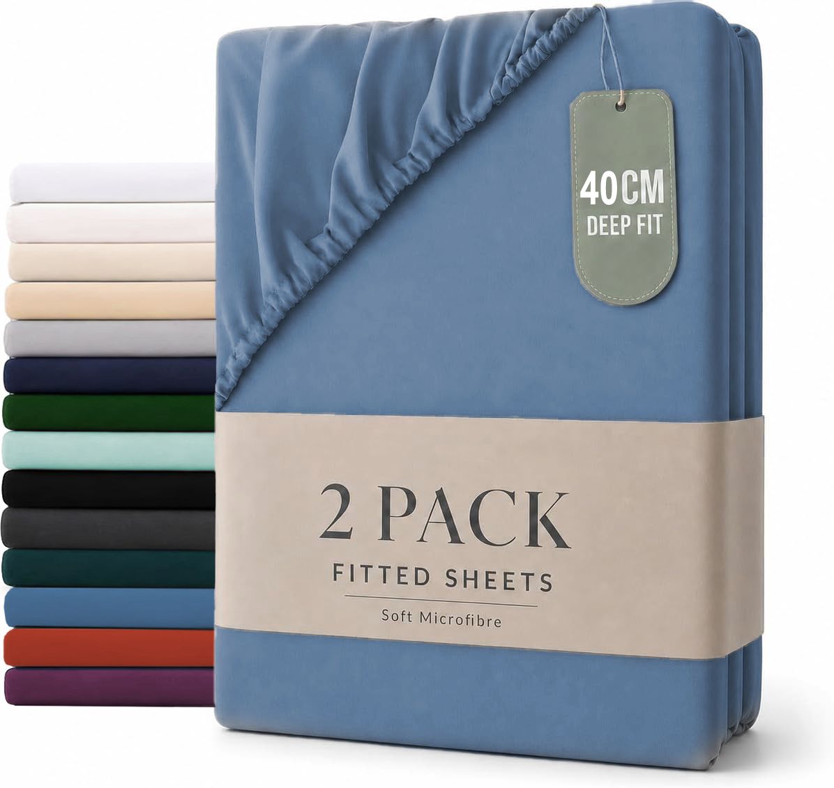 Hotel Quality Fitted sheets - 2 Piece Fitted sheets  -Breathable Bedding - Wrinkle, Fade, Stain Resistant- 26inch/40cm Deep Pocket Fitted Bed Sheet-Wrinkle and Fade Resistant,(Ocean,Queen)