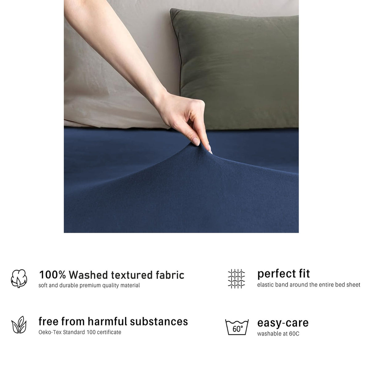 Hotel Quality Fitted sheets - 2 Piece Fitted sheets  -Breathable Bedding - Wrinkle, Fade, Stain Resistant- 26inch/40cm Deep Pocket Fitted Bed Sheet-Wrinkle and Fade Resistant,(Navy,Queen)