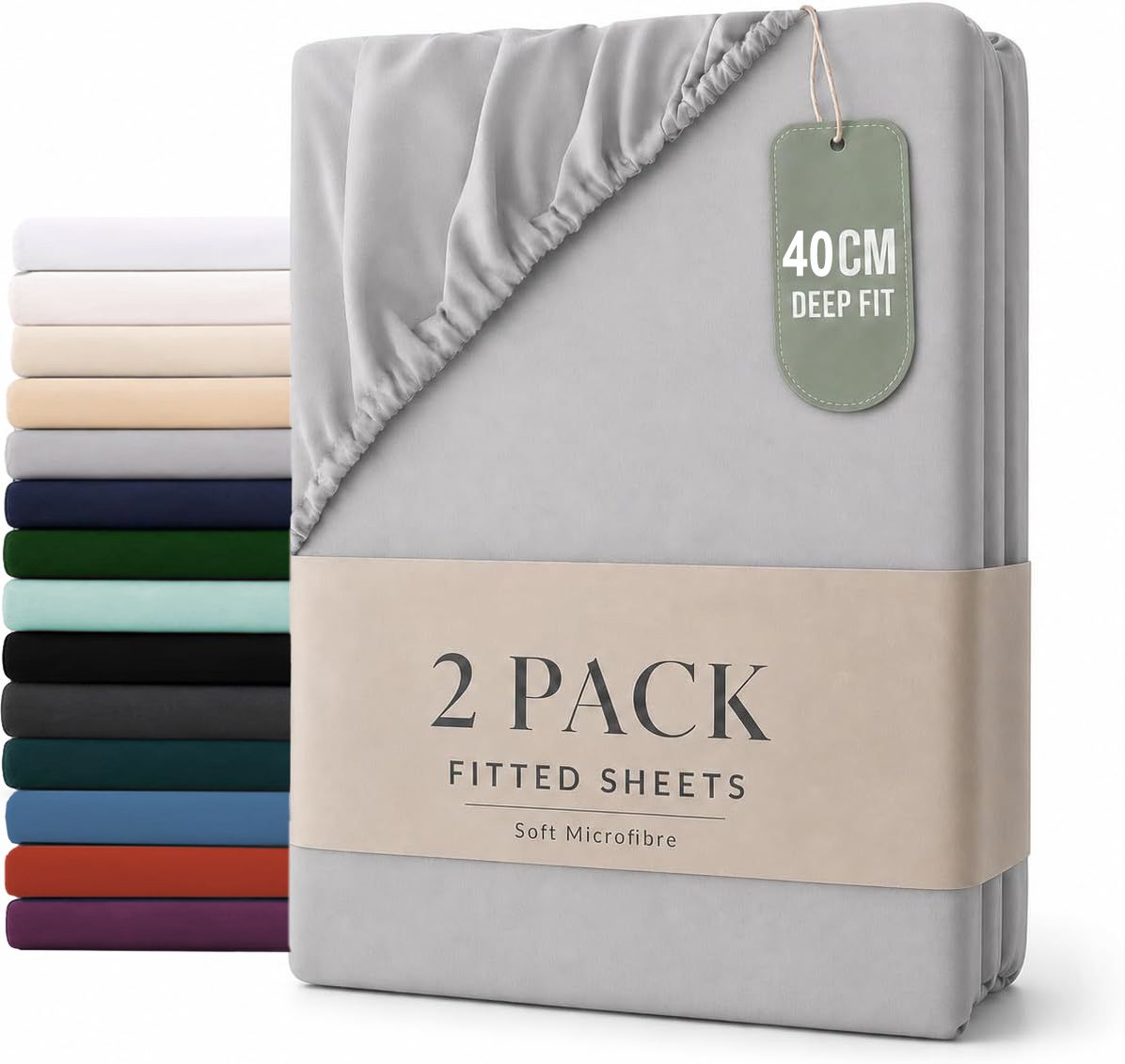 Hotel Quality Fitted sheets - 2 Piece Fitted sheets  -Breathable Bedding - Wrinkle, Fade, Stain Resistant- 26inch/40cm Deep Pocket Fitted Bed Sheet-Wrinkle and Fade Resistant,(Silver-gray,Queen)