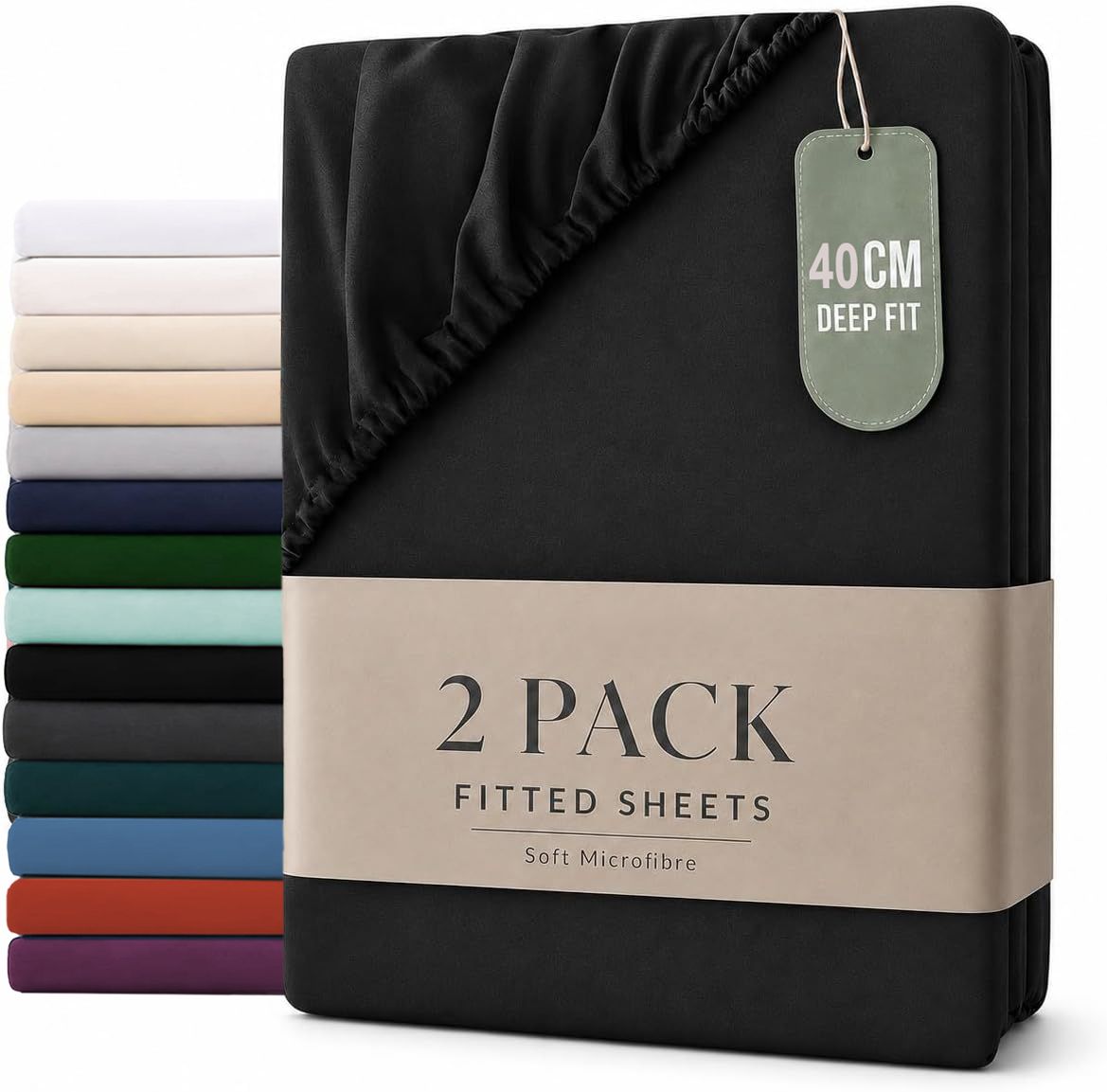 Hotel Quality Fitted sheets - 2 Piece Fitted sheets -Breathable Bedding - Wrinkle, Fade, Stain Resistant- 26inch/40cm Deep Pocket Fitted Bed Sheets-Wrinkle and Fade Resistant,(Black,Single)