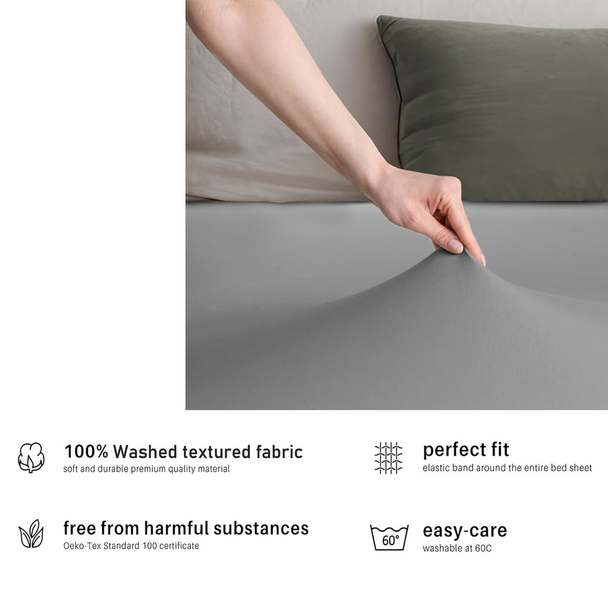 Hotel Quality Fitted sheets - 2 Piece Fitted sheets  -Breathable Bedding - Wrinkle, Fade, Stain Resistant- 26inch/40cm Deep Pocket Fitted Bed Sheet-Wrinkle and Fade Resistant,(Grey,Single)