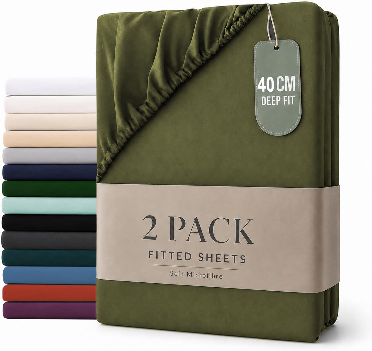 Hotel Quality Fitted sheets - 2 Piece Fitted sheets  -Breathable Bedding - Wrinkle, Fade, Stain Resistant- 26inch/40cm Deep Pocket Fitted Bed Sheet-Wrinkle and Fade Resistant,(Olive green,Single)